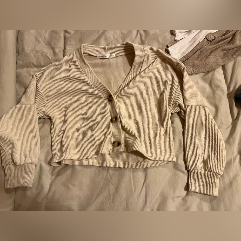 Altar'd State Cream Ribbed Knit Cardigan